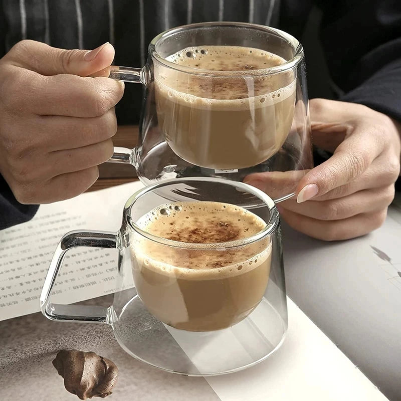 YWDL 2pcs 200ml Double Wall Glass Coffee Mug Heat-resistant Espresso Cup Thermo Insulated Cup Tea Water Drinkware Set Quake