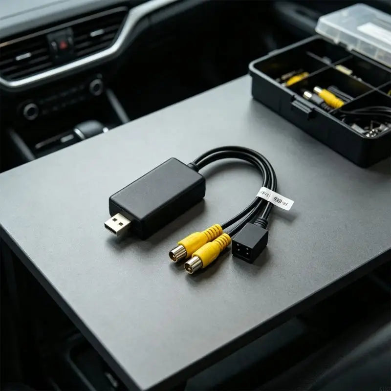 Three-Branch USB to CVBS Output Cable for In-Vehicle Navigation Equipment, with 2 Video Sockets and Separate USB Extension K1KF Quake CN