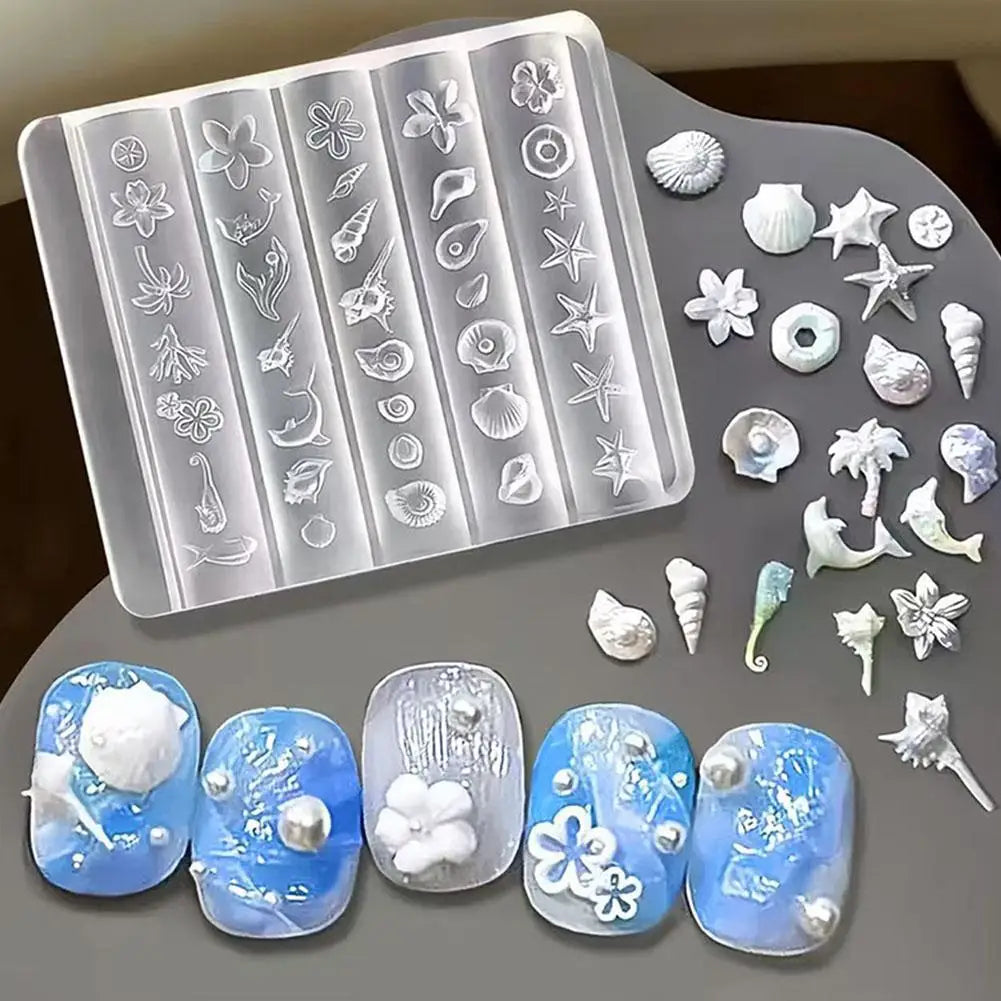 Flower Sea Shell Conch Coral Starfish 3D Acrylic Nail Mold Nail Decorations DIY Resin Manicure Mold Nail Art Mold Quake