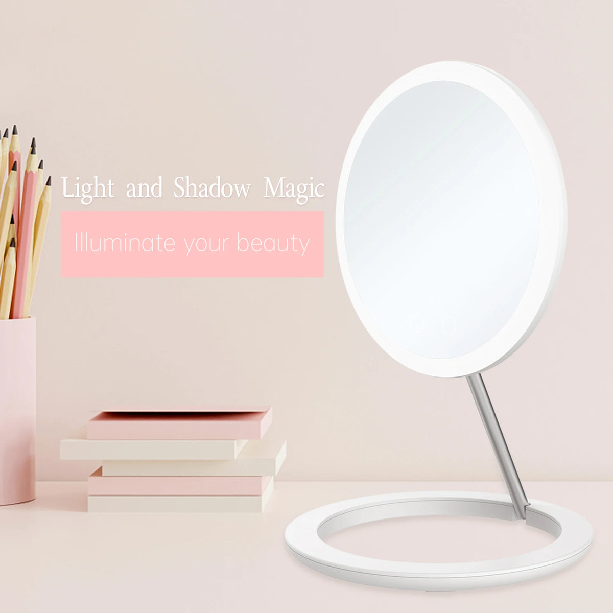 LED Makeup Mirror 3 Color Light Adjustment Light Up at a Touch Ultra Long Endurance Folding portable travel makeup mirror Quake Default Title