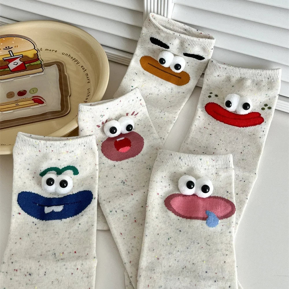 Funny Expression Women's Socks Spring Summer School Students Wearing Cute Cartoon Big Eyes Men Socks Friends Birthday Gifts Quake