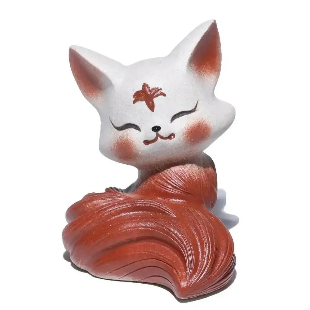 Purple Clay Tea Pet Fox Ornament Nine-tailed Spirit Fox Sculpture Creative Painted Tea Tray Decoration Accessories Tea Set Can Quake