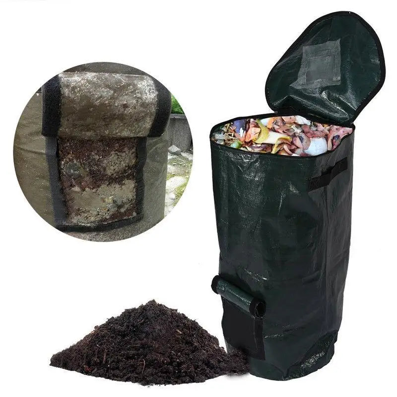 Composter Bin Bag Green Plastic with Double Handles and Top Vent for Home Garden Recycling Waste Quake
