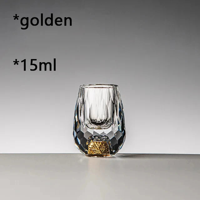 YWDL 1/2/4/6pcs Luxury Crystal Glass Vodka Sake Shochu Bar Liqueur Gold Foil Glass Tea Cup Gift Hard Liquor Wine Glasses 15ml Quake golden 1pcs