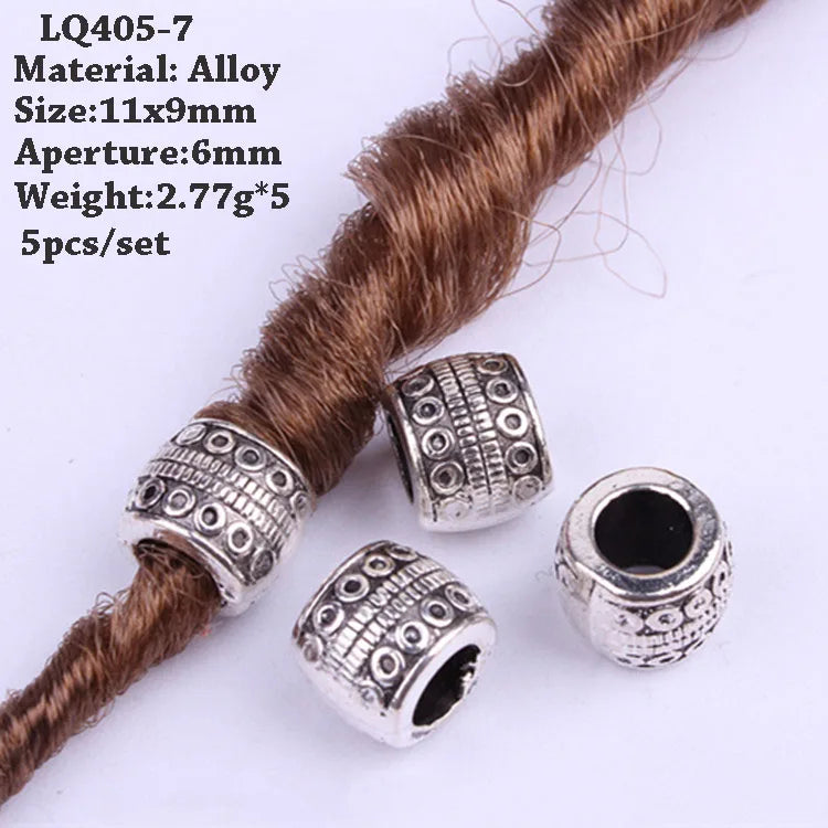 5-Piece Dreadlock Braid Beads Rings – Silver & Gold Hair Accessories