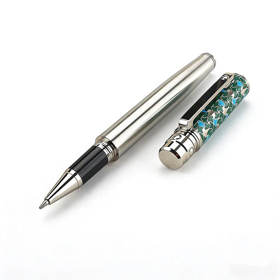 High-Grade Stainless Steel Metal Ballpoint Pen, Exquisite Enamel Decor Business Pen, 0.7mm Fine Point Smooth Writing Pen Quake 3010-2