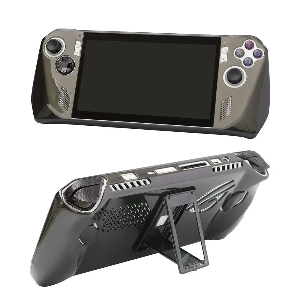 with Kickstand Protective Case Shockproof Transparent Back Cover PC Full Coverage Handheld Console Shell for Asus ROG Ally Quake Transparent Black