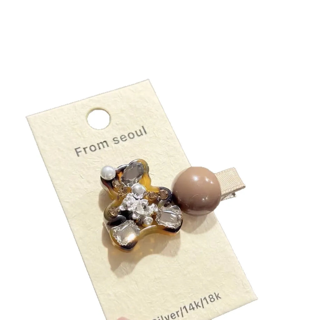 Korean Cute Leopard Pattern Duckbill Clip Water Diamond Puppy Full Diamond Side Clip Exquisite Fashion Bangs Hairpin for Girls Quake