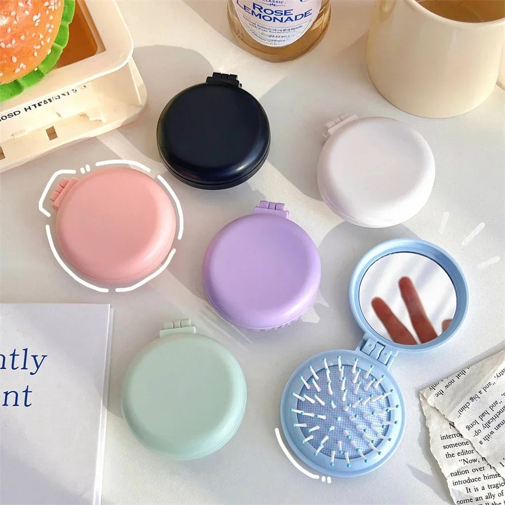 Small Size Hair Comb with Folding Mirror Traveling Portable Massage Folding Comb Women Girl Air Cushion Hair Brush Styling Tools Quake
