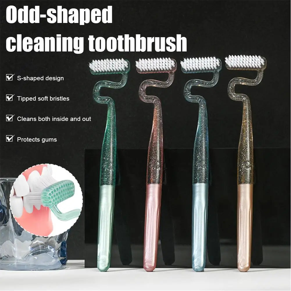 S-shaped Vertical Brushing Toothbrush Soft Bristle Teeth Gap Cleaning Tongue Scraping Gum Massage Bass Method Toothbrush For Men Quake