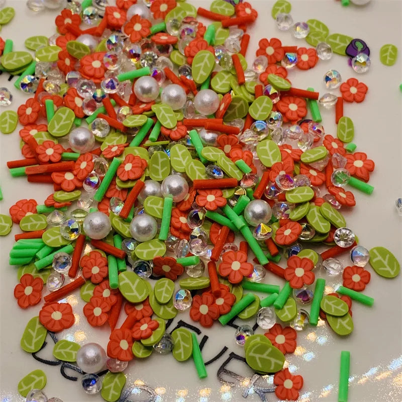 100g Simulation leaves Red flower Clay Slices Romantic Themed Fake Diamond Mixed Sprinkles Slime Crafts Filling Quake