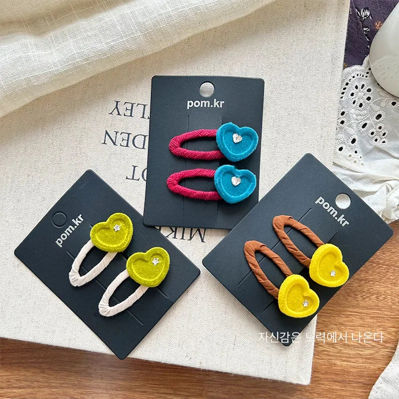 Candy Color Velvet Love Heart Hair Clip Korean Sweet Cute Bangs Hairpin Princess Head Small Side Clip Hair Styling Accessories Quake