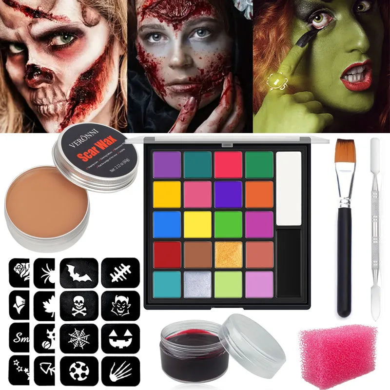 22 Color Face Body Painting Kit for Kids Adults,Face Paint Makeup Palette with Brush,Halloween Carnival Artist Cosplay Art Party Quake 7 pcs 02