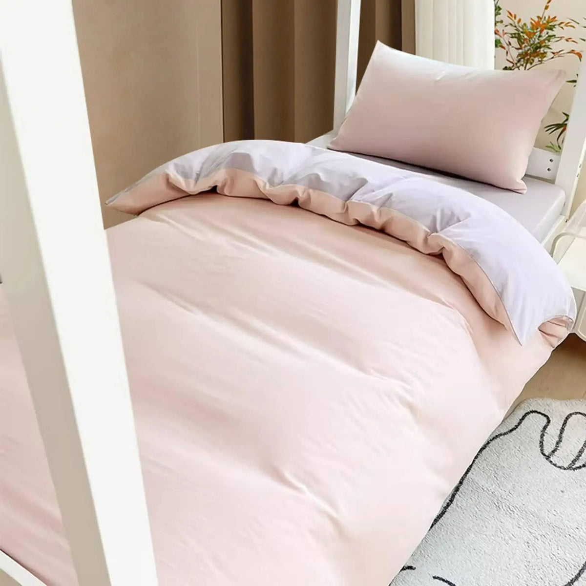 Cotton Bed in a Bag Single Size 6 Piece Duvet Set with Comforter Insert and Mattress Pad for Dorm Room Quake Pinkpurple