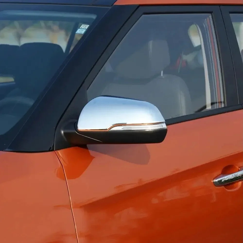 For Hyundai IX25 2014-2019 Car Sticke Rearview Side Mirror Cover Wing Cap Exterior Door Rear View Case Trim Silver Chrome ABS Quake