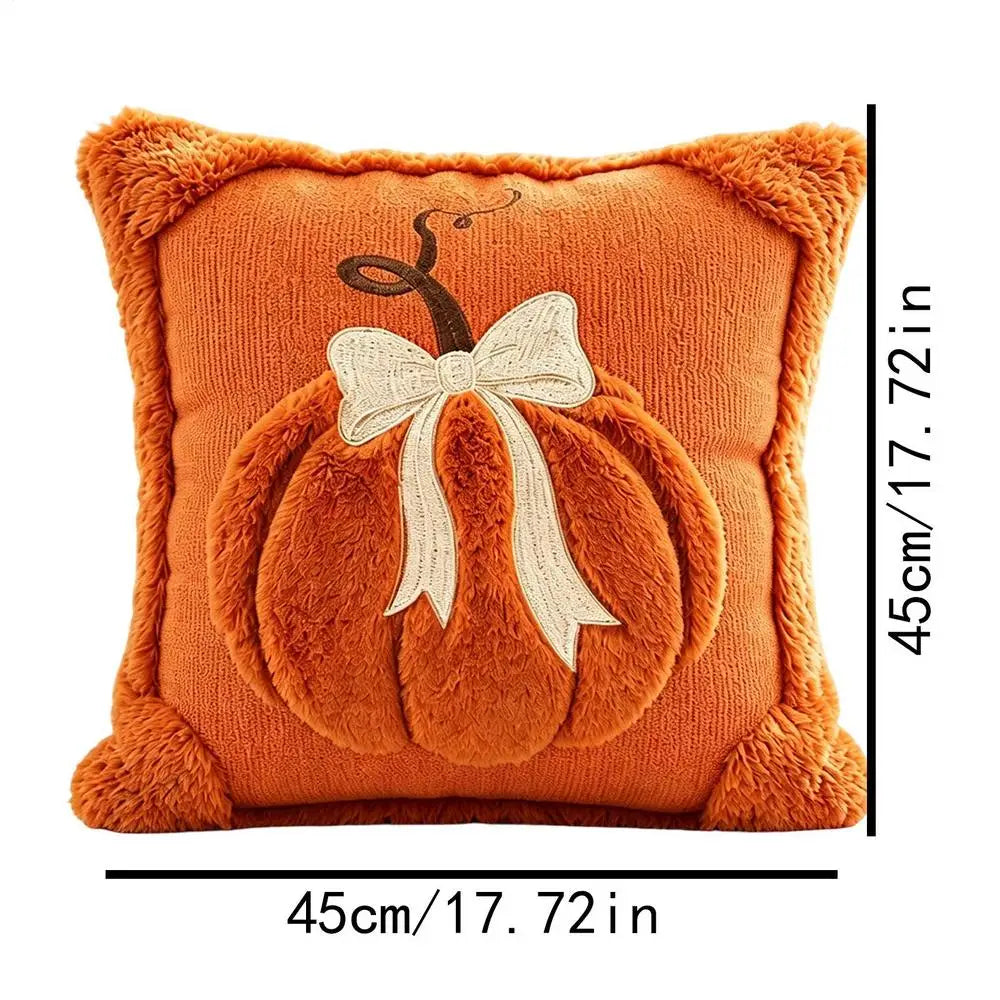 Pumpkin Pillow Covers Farmhouse Decorative Embroidery Pillowcase Thanksgiving Holiday Cushion Cover for Home Patio Sofa Couch Quake Orange