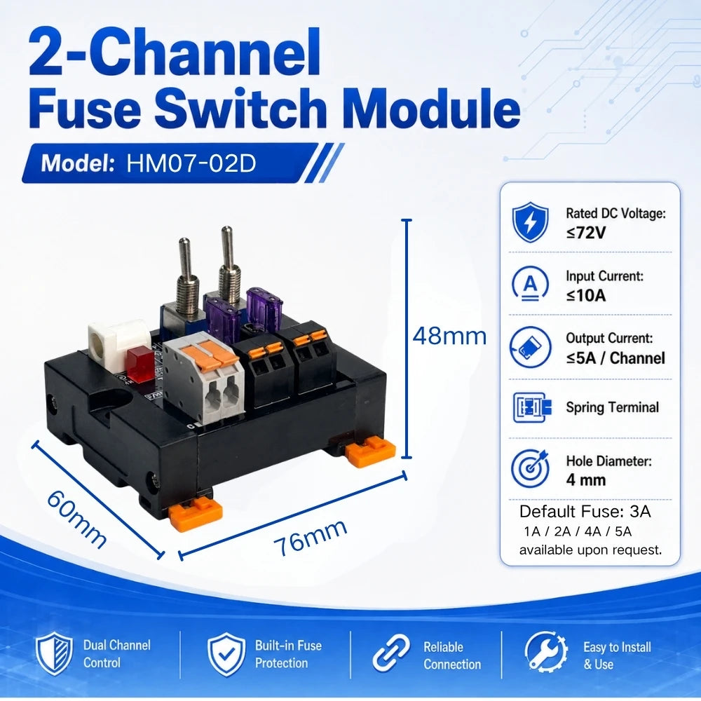 DC Power Distributor Module 2~16 Ways Toggle Switch Built-in Fuse LED Indicator Power Supply Splitter Quake 2 Channels