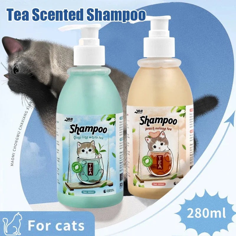 280ml Cat Shower Gel Tea Scent Shampoo Hair Care Bactericidal Mite Removal Anti Itching Deodorant Deep Cleaning Pet Products Quake