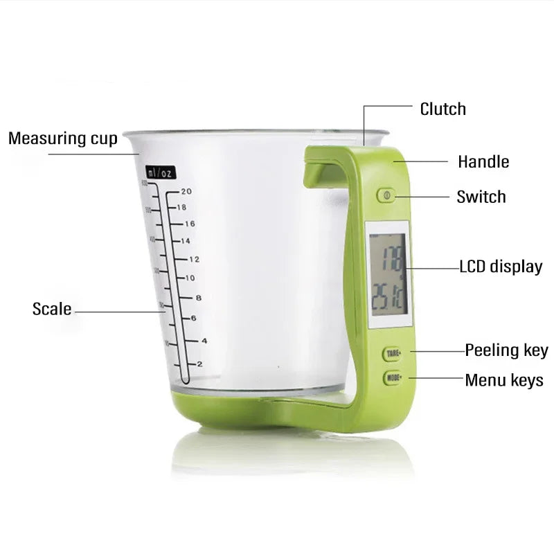 1000g/1g Measuring Cup Scale Kitchen Scales LCD Display Kitchen Mixing Bowl Temperature Measurement Cups Kitchen Baking Tools Quake