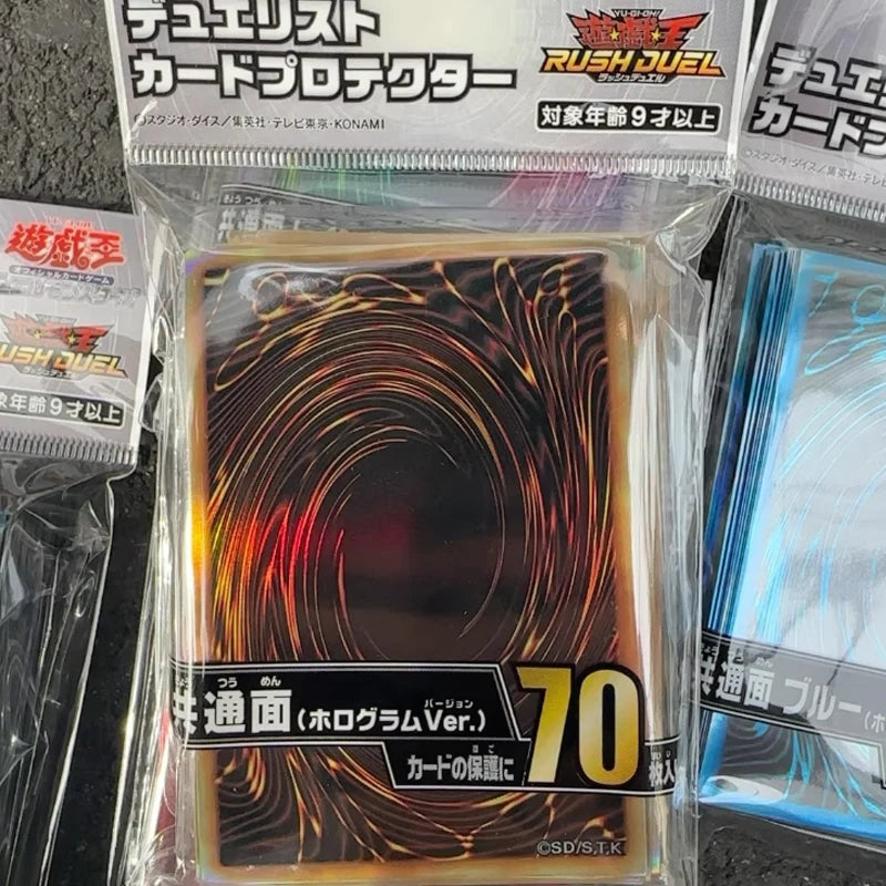 2025 New YuGiOh Duelist Card Sleeves 70pcs 63x90mm HR Holographic Set of 5 Colors Official Anime Protective Sleeves Kids Gift Quake