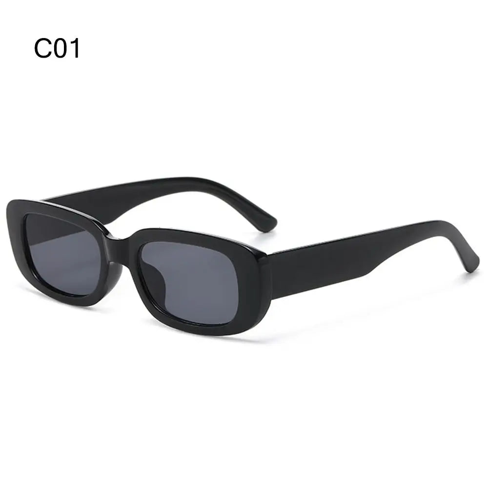 Trendy Narrow Square Frame Y2K Sun Glasses Candy Color UV400 Protection Rectangle Sunglasses Black Shades for Women Men Quake C01