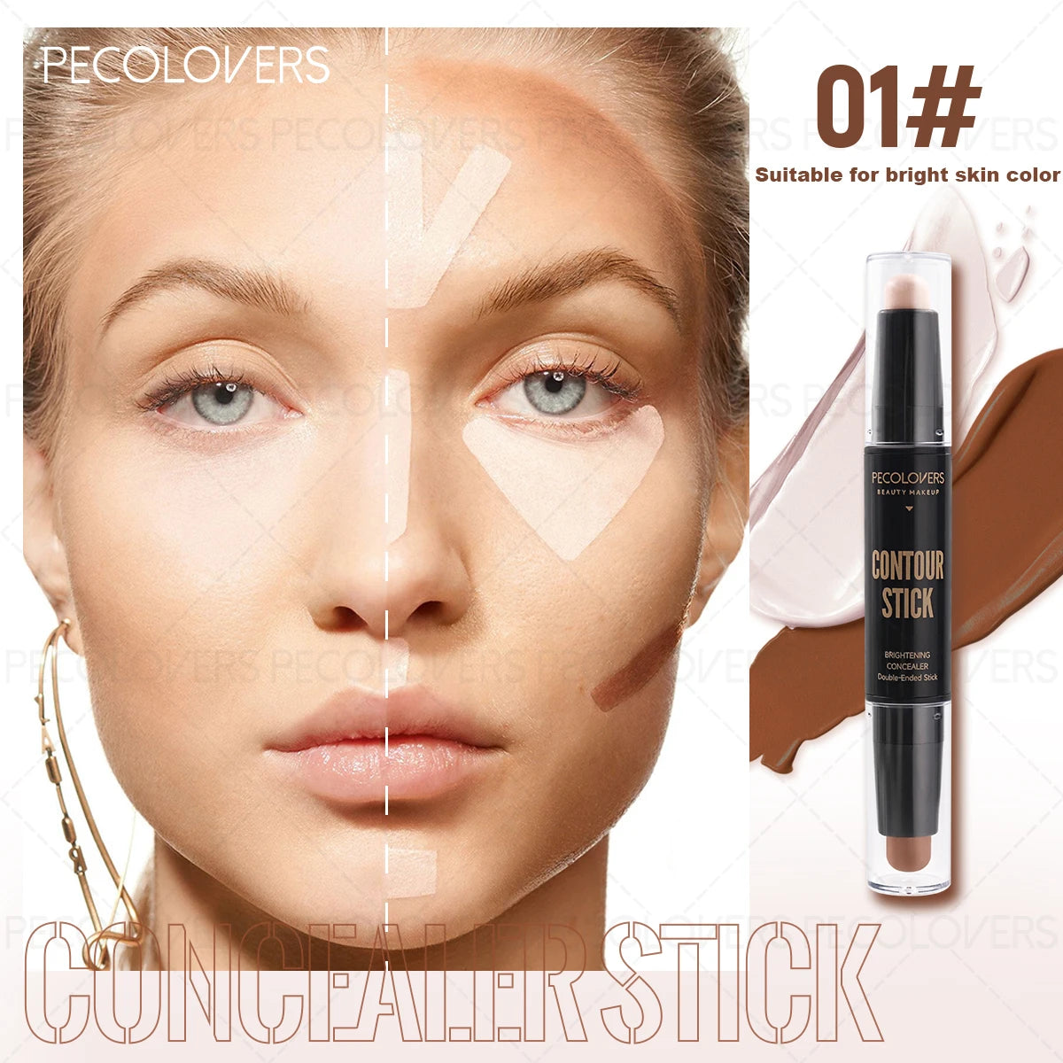 1PC Double-ended Contour Stick, Two-in-one Highlighter, Facial Contour, Three-dimensional Face Shape, Facial Cosmetics Quake 01
