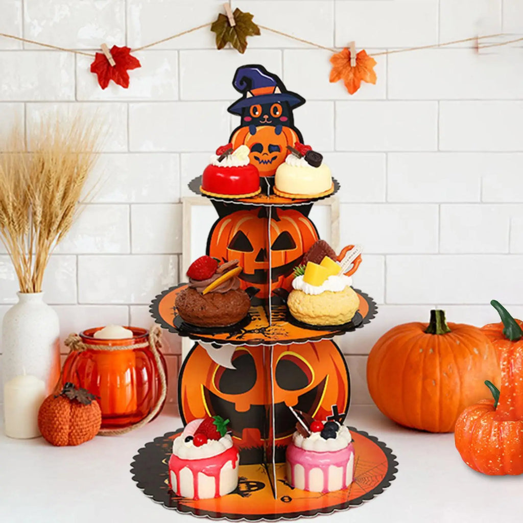 Halloween Cupcake Stand 3 Tier Halloween Party Pumpkin Cake Stand Cake Dessert Stand for Baby Shower Birthday Party Supplies Quake