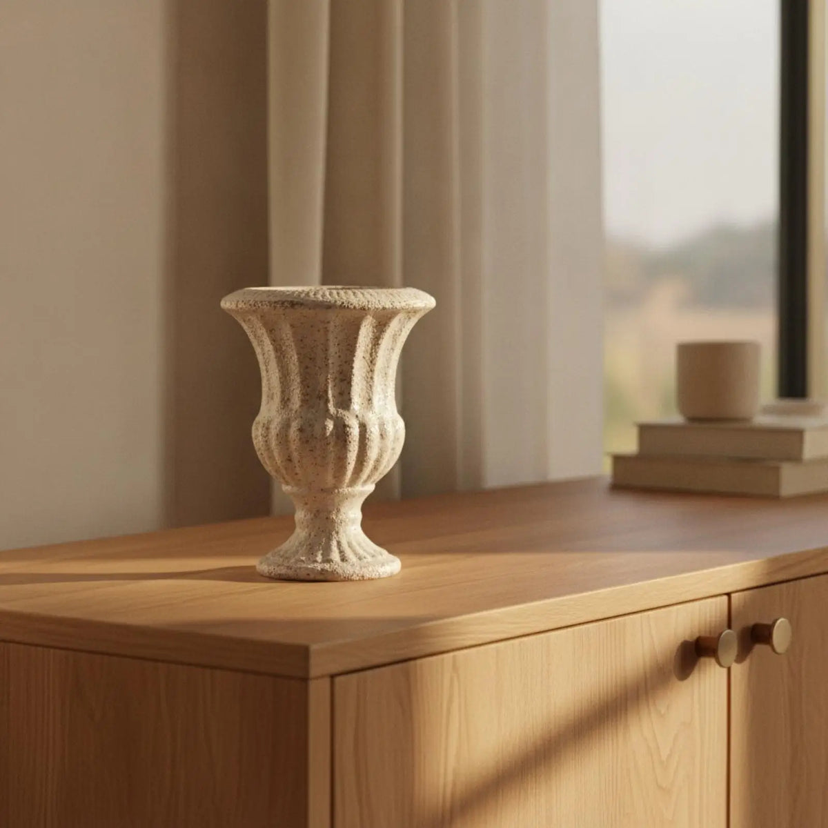 Decorative Fluted Vase Vintage-Influenced, Vase with Pedestal Base, Rustic, Quake