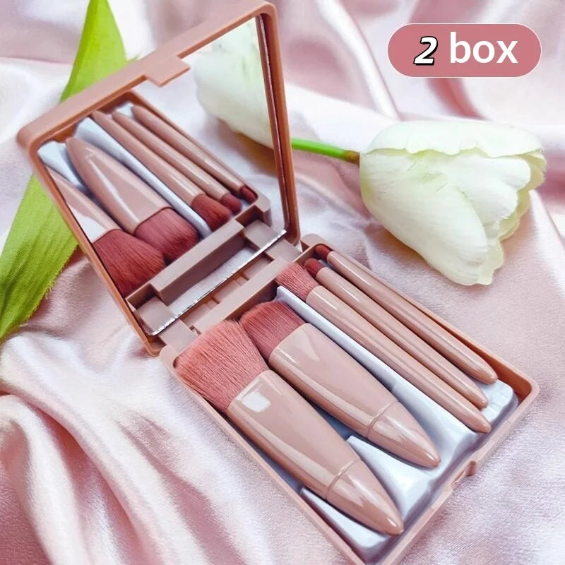 Portable Mini Makeup Brush Set With Mirror Foldable Travel Cosmetic Brushes Soft Synthetic Hair For Face Eyes Make Up Tool Quake 2 sets