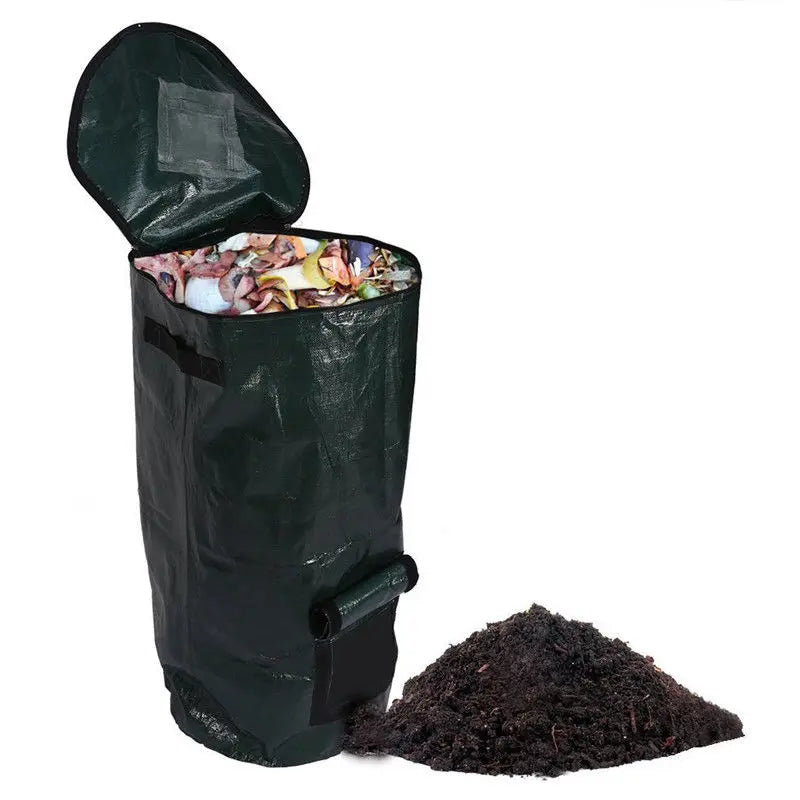 Composter Bin Bag Green Plastic with Double Handles and Top Vent for Home Garden Recycling Waste Quake