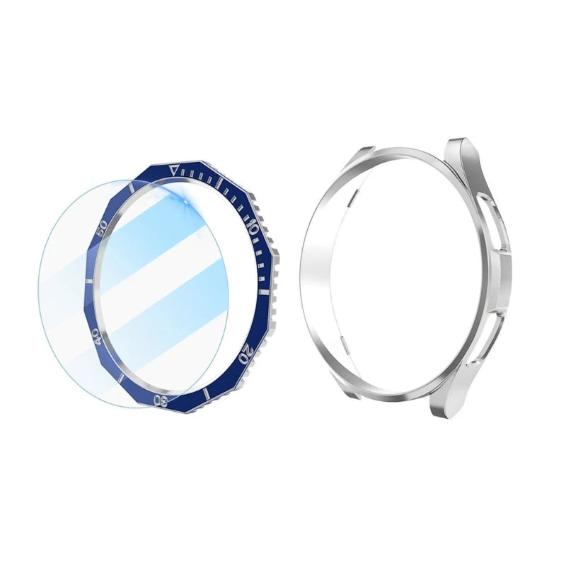 Protector Shell Wristwatch Bezel Cover Housing Anti-scratch Screen Protector K1KF Quake blue silver 43mm