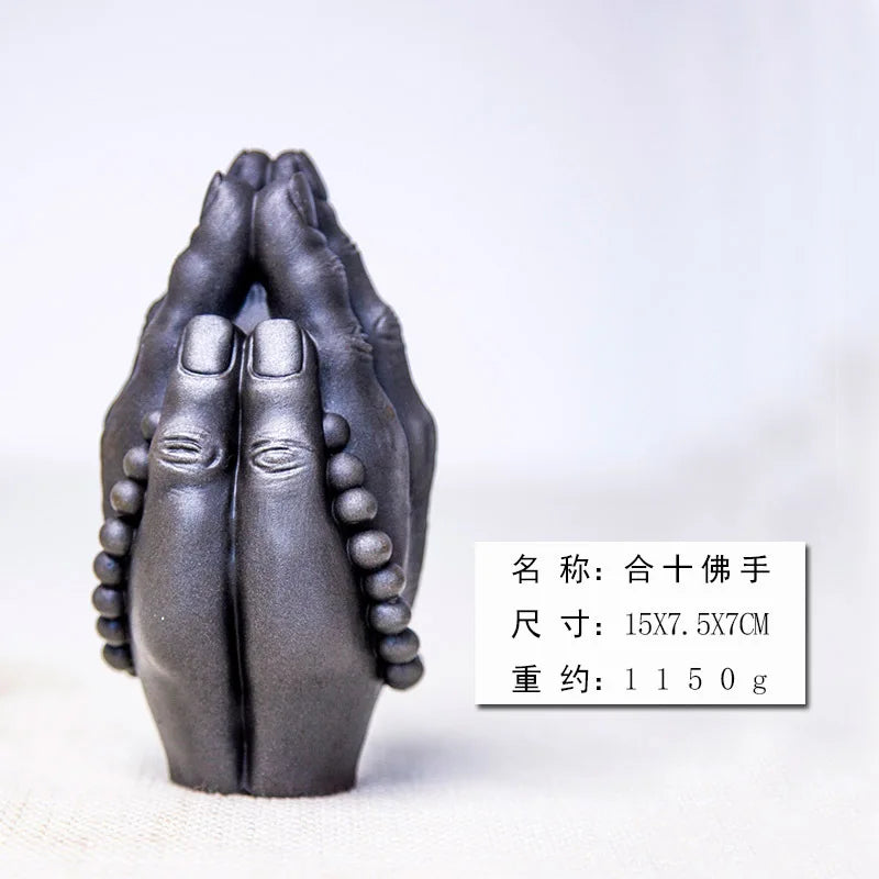 Chinese Zen Style Buddha Hand Study Home Desktop Ornament Antique Rack Vintage Handicraft Handmade Decoration Quake 15x2.5cm Polished Version