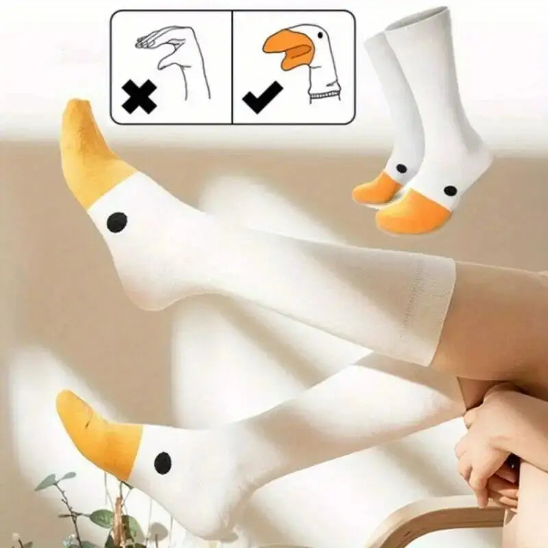 1 pair Fun Goose Duck Printed Fashion Women's Cartoon Animal Winter Warm Mid Tube Cotton Socks Sports Creative Leisure Quake