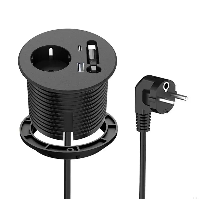 Embedded Round European Socket With 70cm Retractable Cable For Desk Installation And Fast Charging K1KF Quake