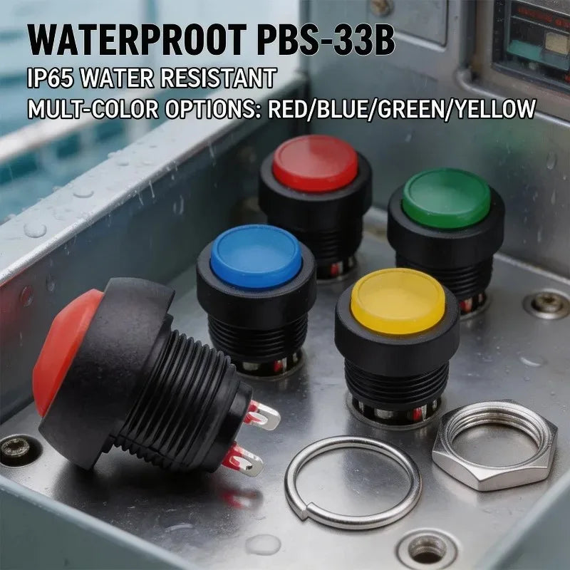 30/1PCS PBS-33B Momentary Push Button Switch with Metal Installation Nut Waterproof Colorful Control Panel Light Button Switch Quake