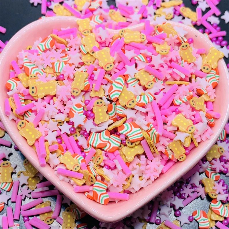 Pink Christmas Clay Slices Rhinestone Sprinkles 100g DIY Craft