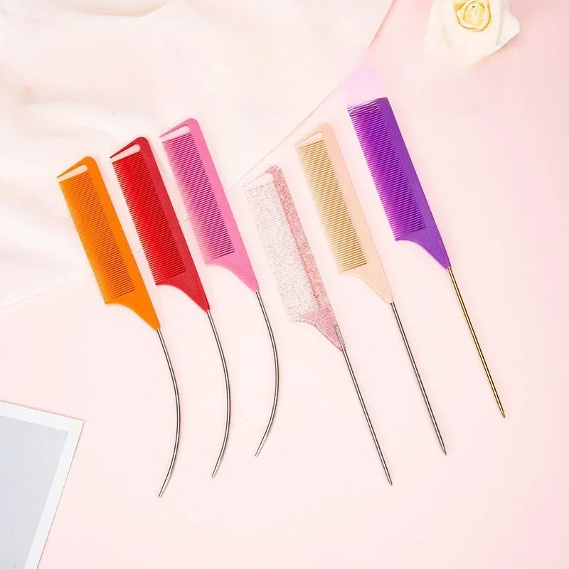 Steel Needle Professional Styling Plastic Heat Resistant Anti-Static Braiding Rat Tail Curved Parting Comb Barber Accessories Quake