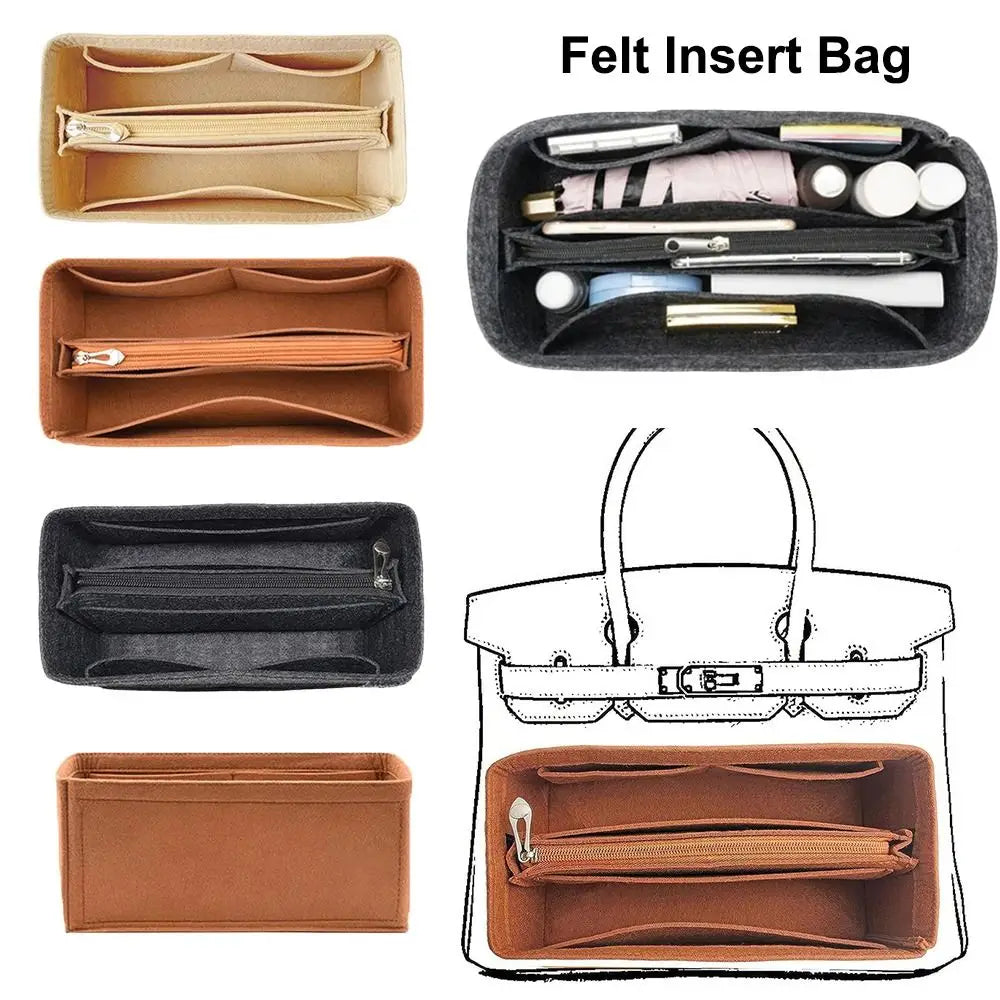 Durable Felt Handbag Insert Bag Multi-Pocket Travel Liner Bag Portable Inner Bag for Birkin25/30/35 Quake
