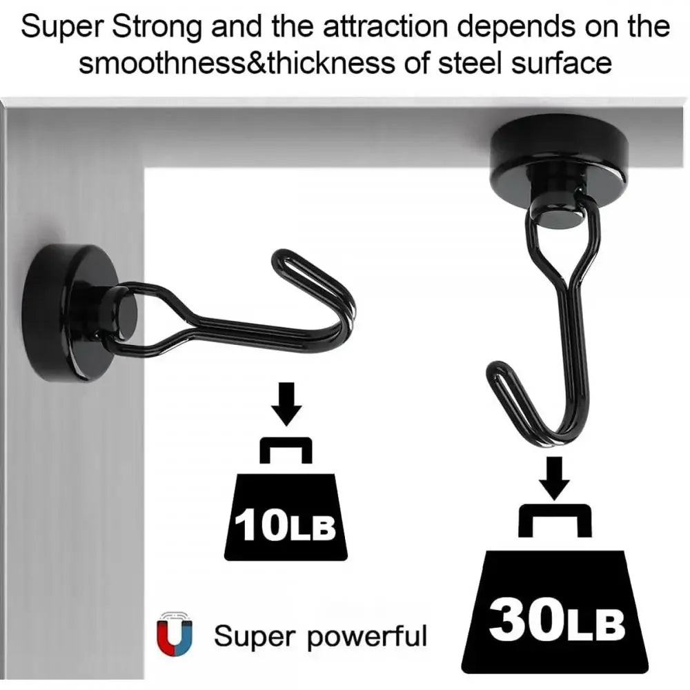 1/2/4/8Pcs Hook Kitchen Refrigerator Heavy Duty Magnetic Hooks Strong Neodymium Magnet Hook Black Silver Swivel Hanging Tools Quake