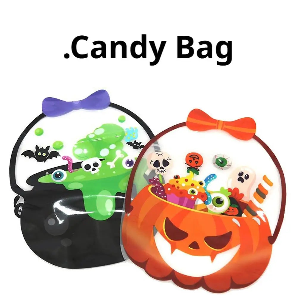 Halloween Pumpkin Candy Bags Portable Handle PE Treat Storage Bags for Kids School Party Gift Packaging Decorations Quake