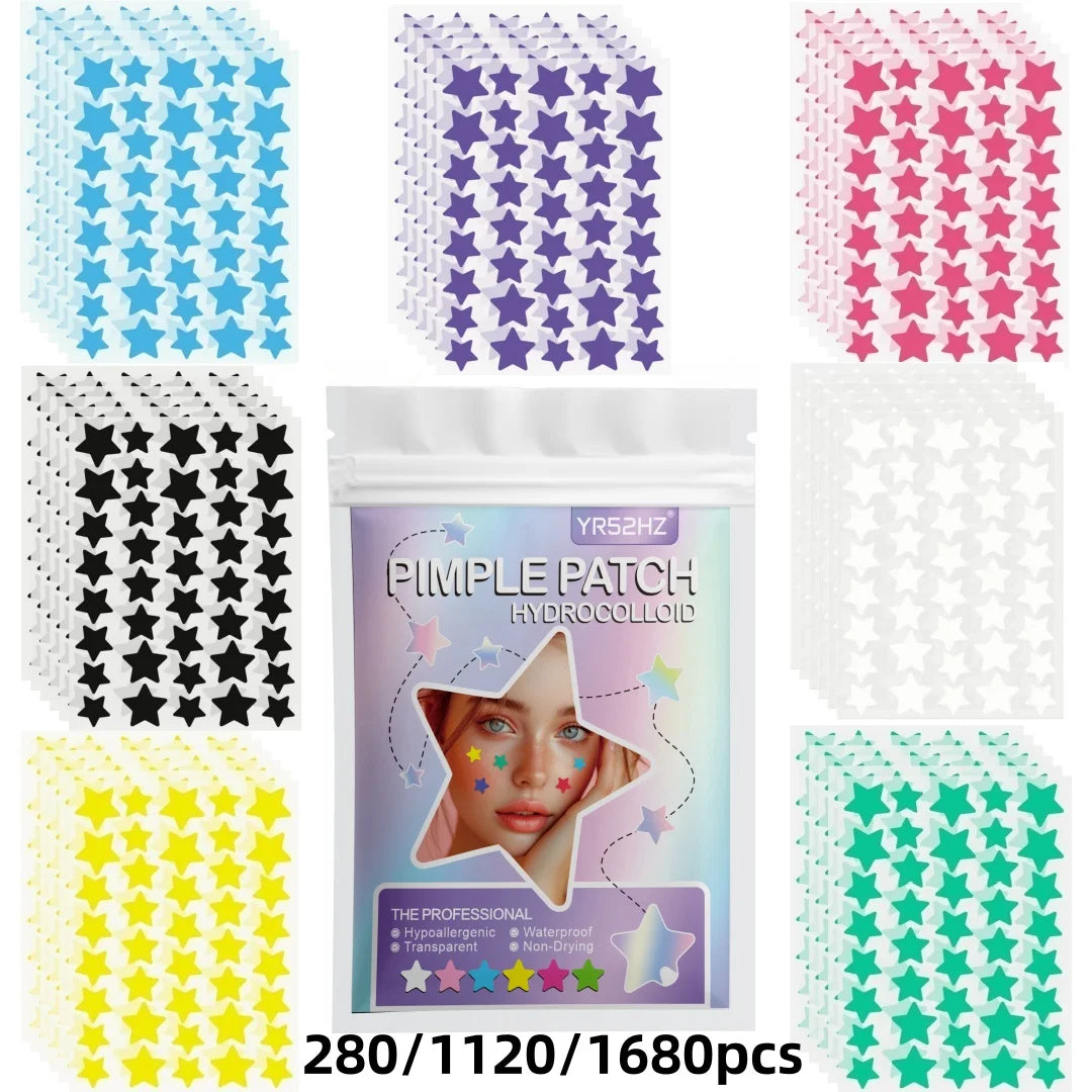 280/1120/1680pcs of multi-color star acne patches, facial acne patches, concealer acne patches, and pimples patches, ultra-thin Quake