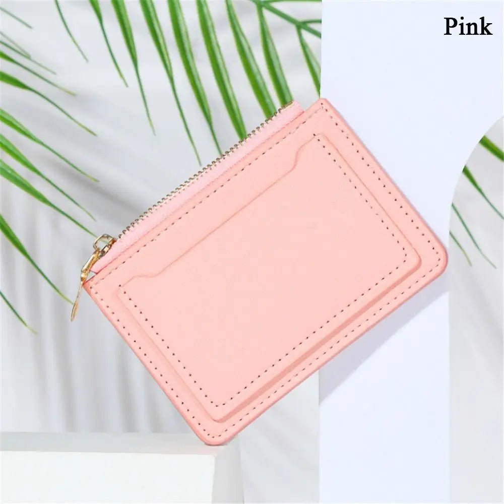 Women Mini Coin Purse PU Leather Short Wallets Card Holder Fashion Zipper Pouch Girls Money Bag Quake pink