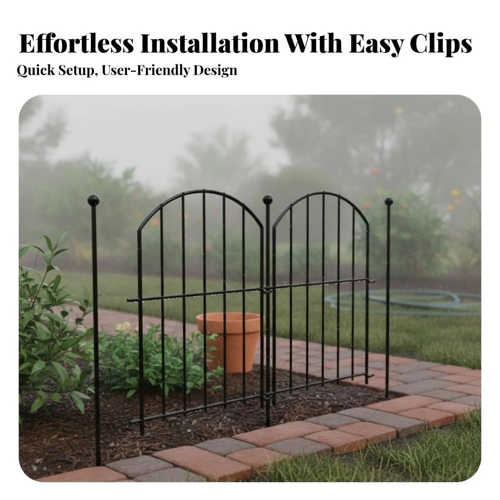 Rustproof Iron Fence Barrier Outdoor Garden Metal Fencing Panels Interlocking System No Dig Stakes for Yard Landscape Border Quake
