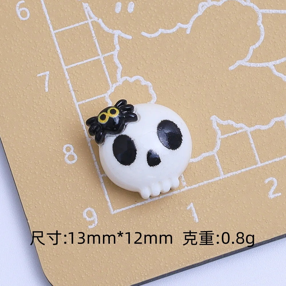 100Pcs Mini Halloween Ghost Pumpkin Bat Flatback Resin Cabochons Scrapbooking For Nail Craft Decoration DIY Hair Bows Accessorie Quake skull