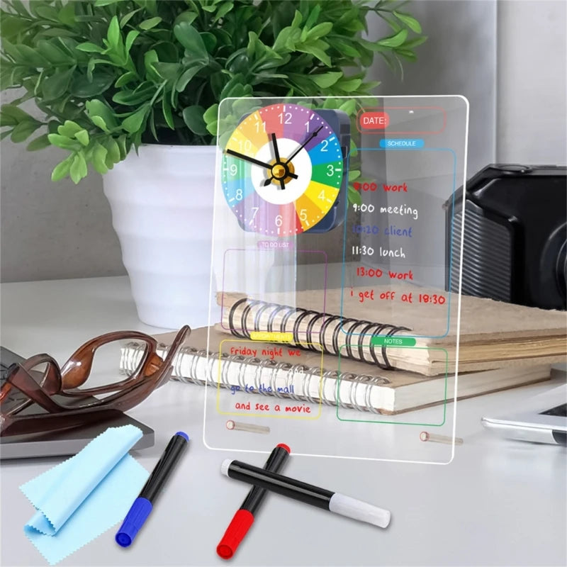 Standing Acrylic Board To-do-list Board with Clock, Office Desk Memo Board Weekly Planner To-do-list Checklist Board K1KF Quake