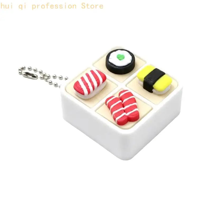 Small Sushi Box Press Keychain Toy with Button Top and Metal Chain for Desk, Bag, Pack, and Daily Travel Uses H8WE Quake White CN