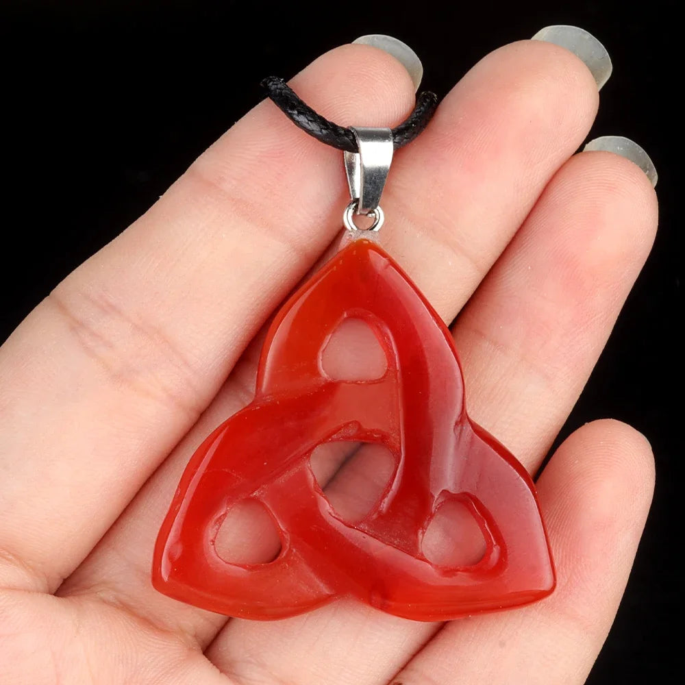Hot Sale Witch Knot Pendant Necklace Natural Stone Rose Quartz/Amethyst Irish Pendant Lucky Gift For Women And Man Quake Red Agate