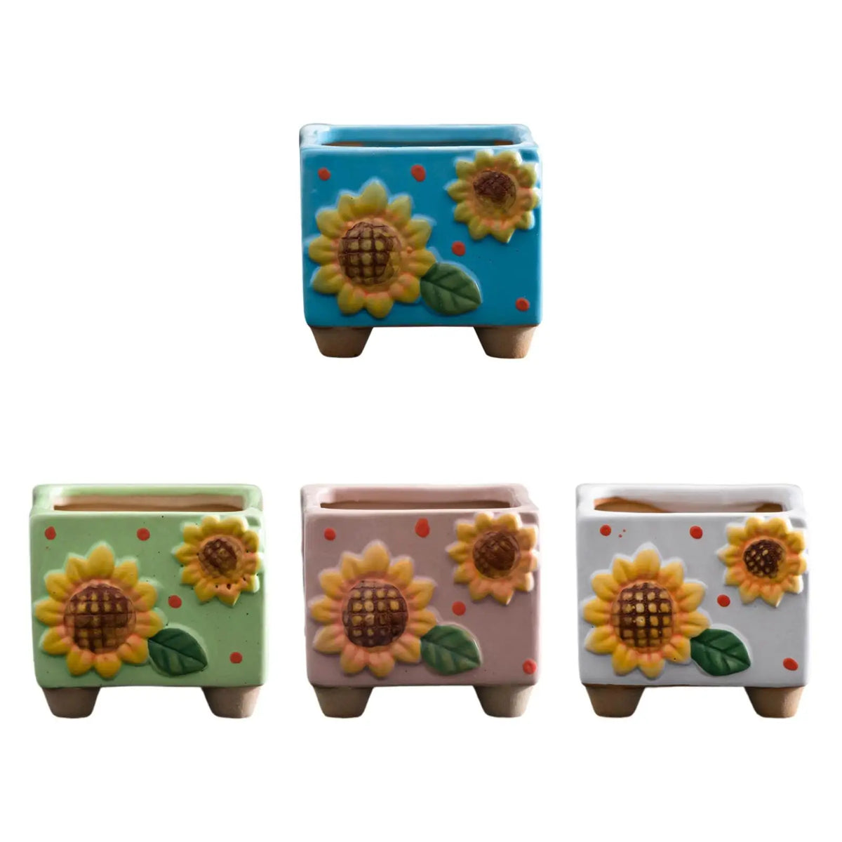 Ceramic Sunflower Planter Decorative Plant Pot Housewarming Gift Tabletop Ornament Small Square Flower Pot for Desk Shelf Quake