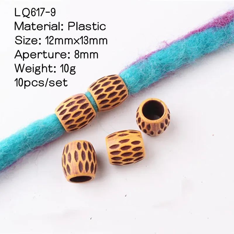 10pcs Hair Beads Rings Beads Braiding Hair Clips for Women Girls Cuffs Tubes Charms Dreadlock Hair Styling Tools Accessories Quake 10pcs LQ617-9