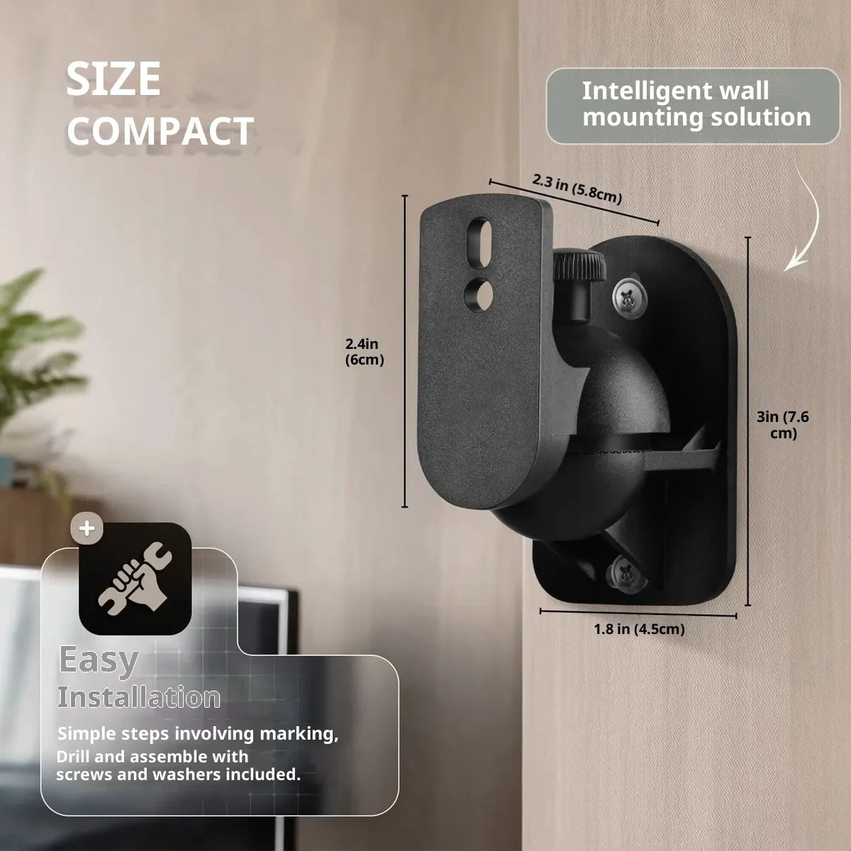 2pcs Adjustable Wall Mount Speaker Brackets,Swivel & Tilt for Sound Positioning for Home Theater,Bookshelf Systems,Boat Speakers Quake